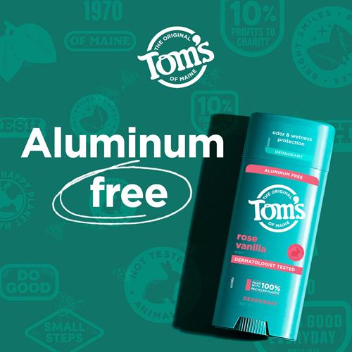 Tom's Of Maine Déodorant Naturel Sans Aluminium Rose Vanille Pour Femmes et Hommes | Transparent à l'application | Protection Contre Les Odeurs et l'Humidité | Ingrédients D'origine Naturelle et Rétenteurs d'Hydratation | 92 g