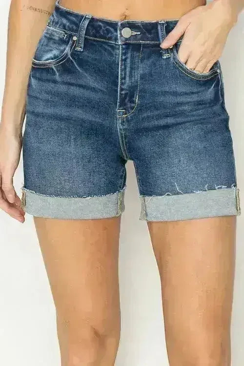 Shorts en jean RISEN taille haute à revers