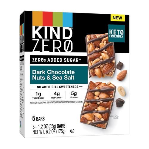 Kind Zero Barre Sans Sucres Ajoutés, Chocolat Noir Noix Et Sel Marin, Encas Keto, Sans Gluten, 5g Protéines, 5 Barres