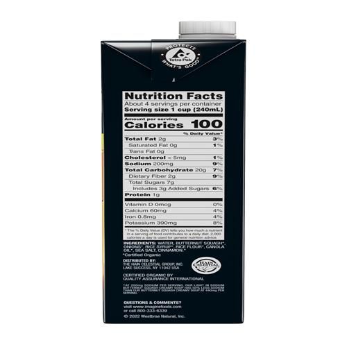 Imaginez un potage onctueux de courge musquée biologique à teneur réduite en sodium, 32 oz