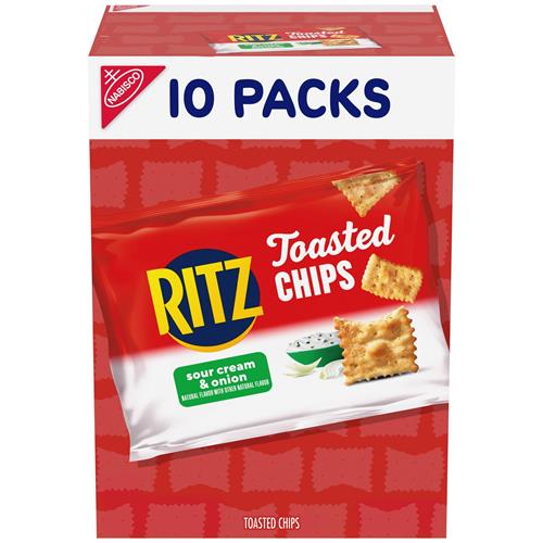 Craquelins Ritz Toasted Chips saveur crème sure et oignon, collations pour le déjeuner, 10 paquets de 28 g