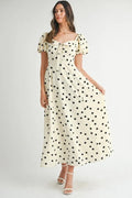 Robe mi-longue à pois et manches bouffantes pour femmes – Robe vintage à pois et volants, Robe féminine à manches bouffantes, Robe mi-longue rétro, Robe chic classique