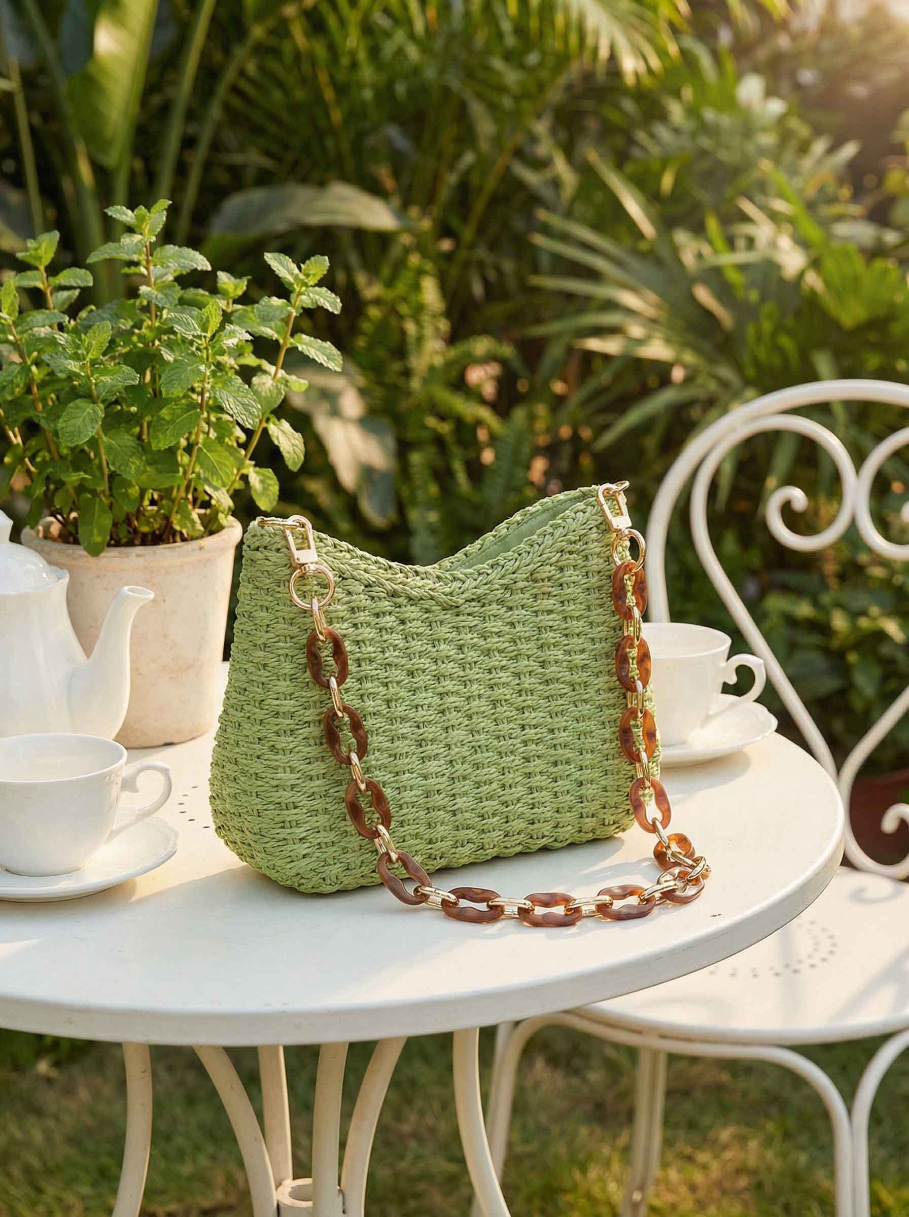 Sac bandoulière coloré en paille tressée