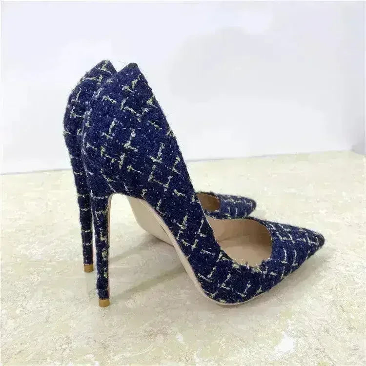 Nouvelles Escarpins à Talons Hauts Tissés 12CM Bout Pointu Talons Aiguilles Polyvalents pour Femmes