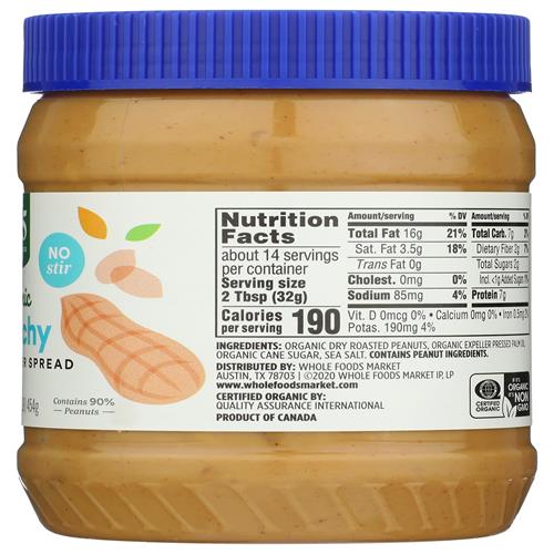 Beurre de cacahuètes croquant biologique Whole Foods Market, 453 g