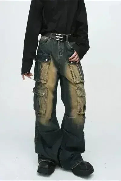 Jean taille haute avec poches cargo