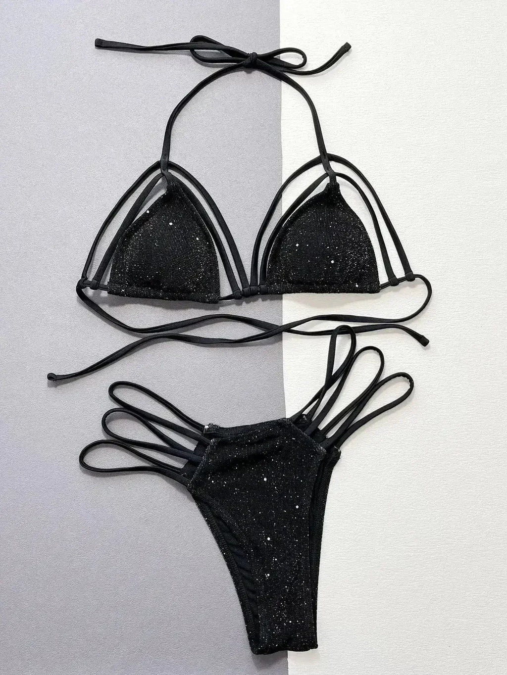 Ensemble bikini deux pièces à licou scintillant avec bretelles