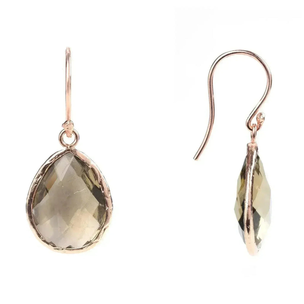Boucles d'oreilles pendantes Petite Quartz Fumé Or Rose