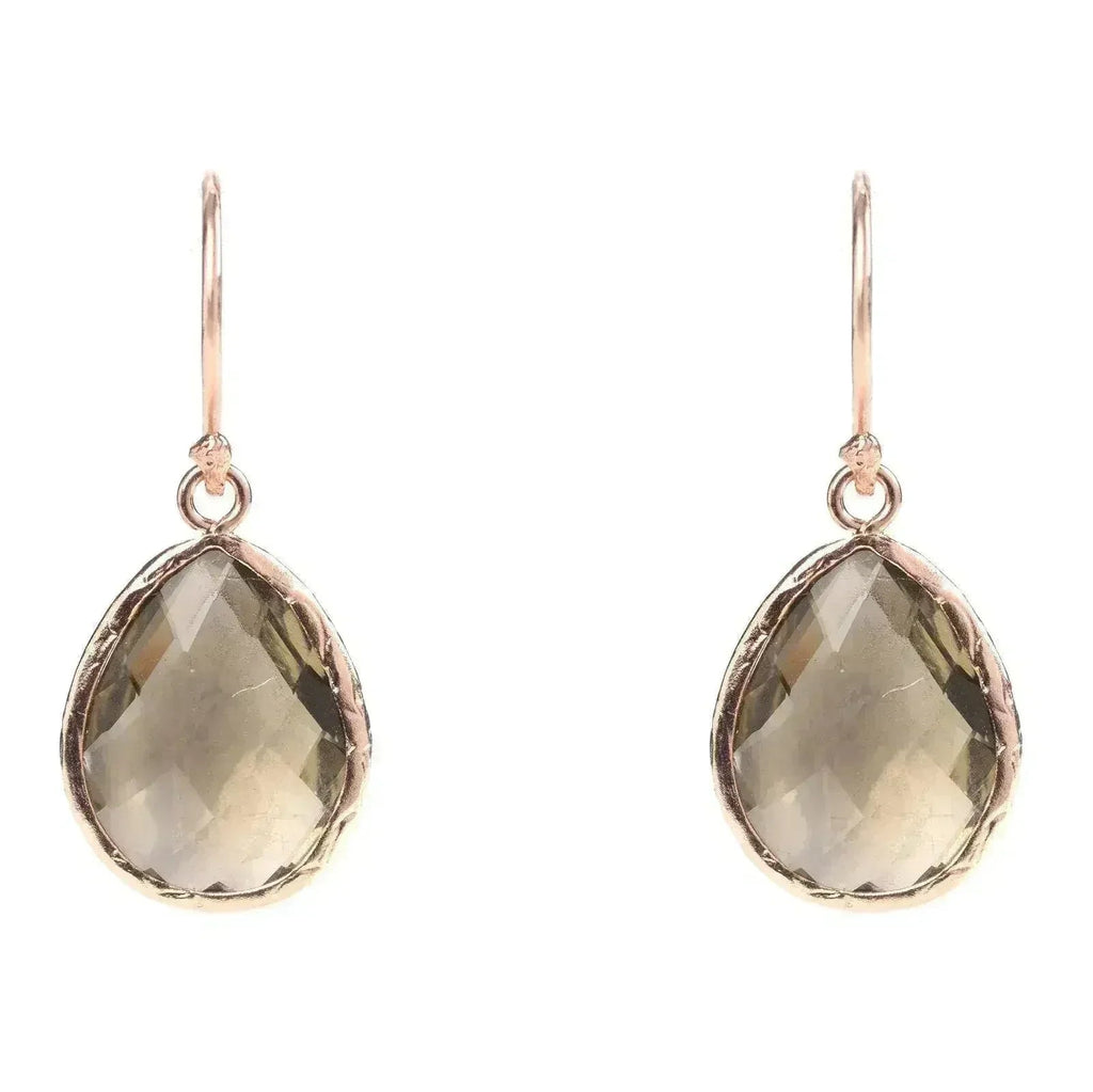 Boucles d'oreilles pendantes Petite Quartz Fumé Or Rose
