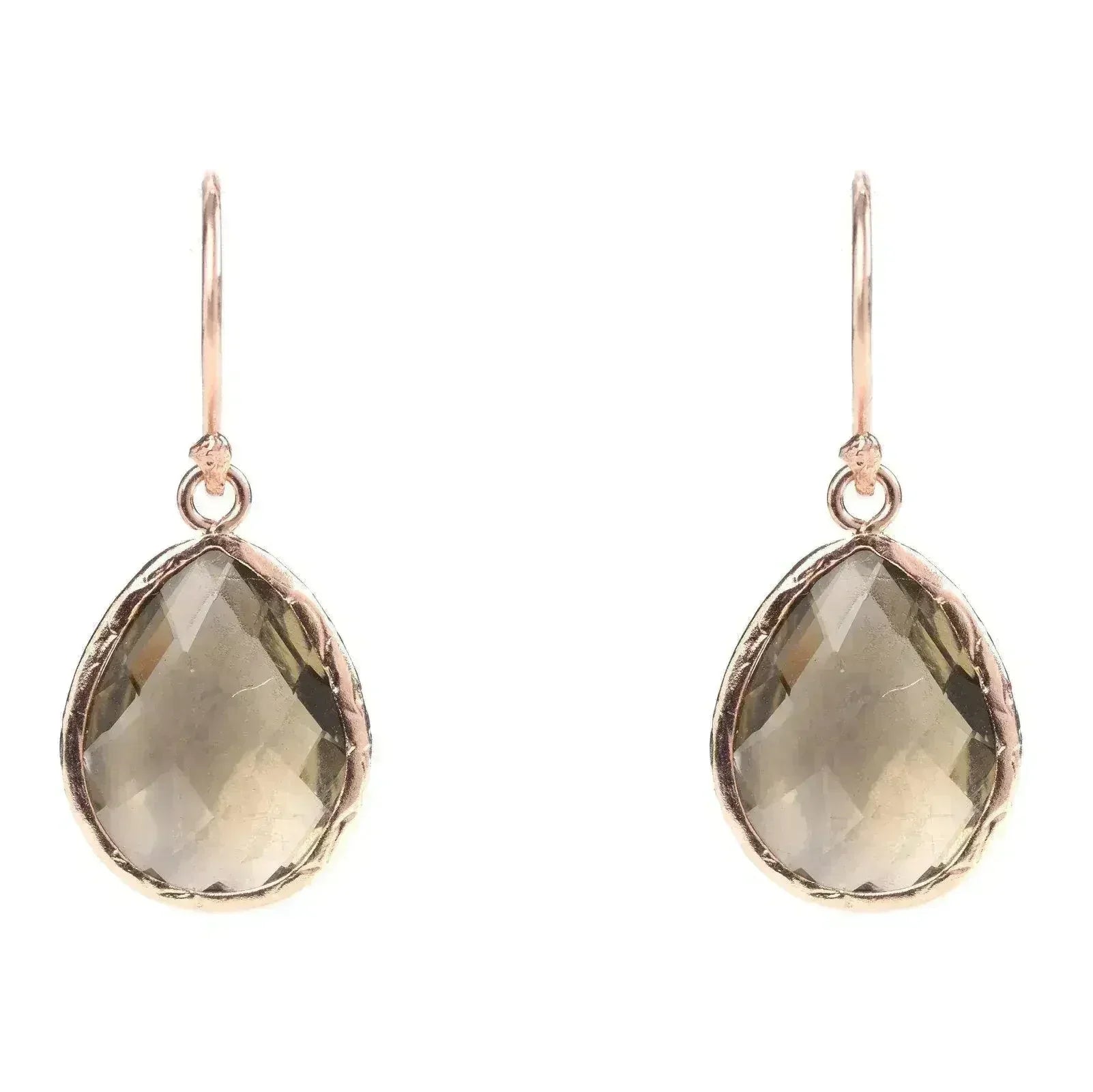 Boucles d'oreilles pendantes Petite Quartz Fumé Or Rose