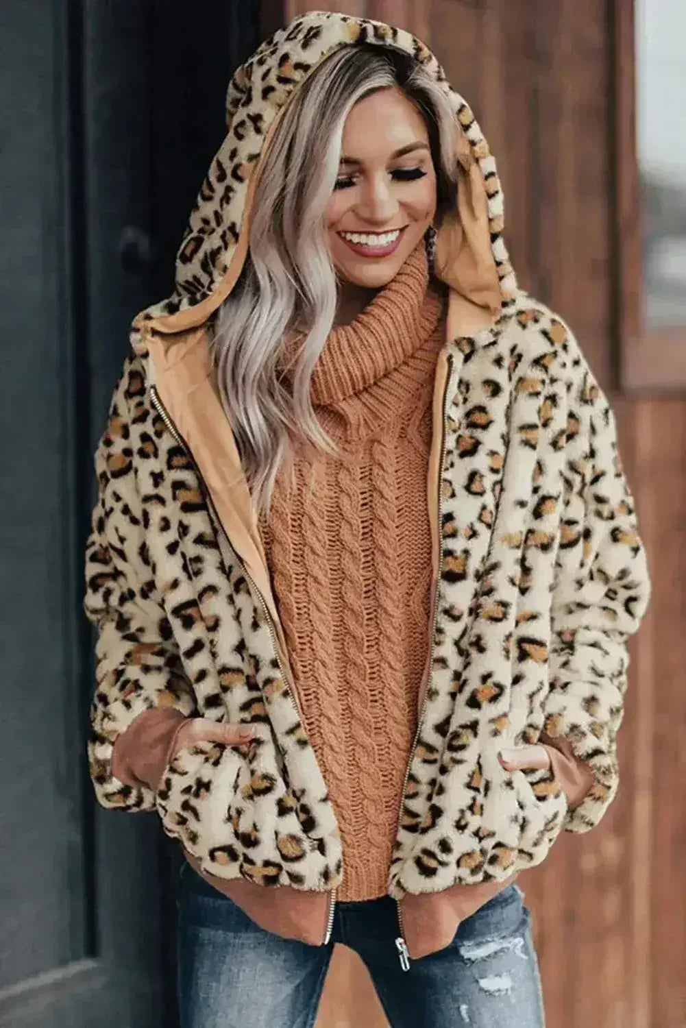 Veste léopard douillette en peluche