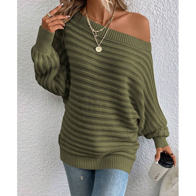 Pull ample en tricot à manches chauve-souris et épaules dénudées – Idéal pour l'automne