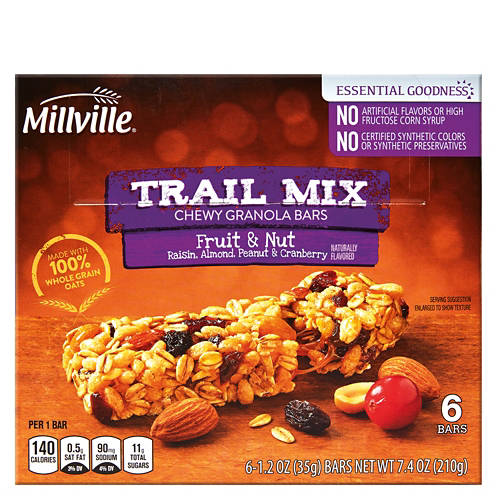 Barres tendres de céréales mélangées aux fruits et aux noix Millville, paquet de 6