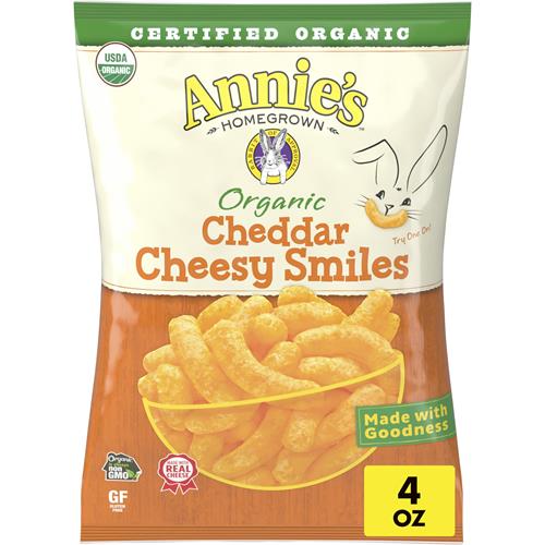 Annies Organic Cheddar Cheesy Smiles, Puffs de Maïs au Four, Sans Gluten, 113 g