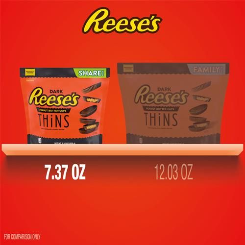 Reese's Thins Coupes au beurre de cacahuètes chocolat noir, paquet de bonbons à partager, 209 g