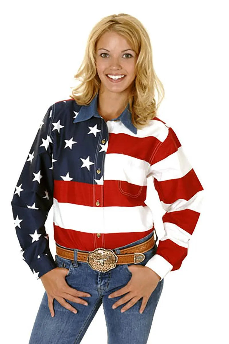 Chemise à manches longues boutonnée drapeau américain Roper - Femme