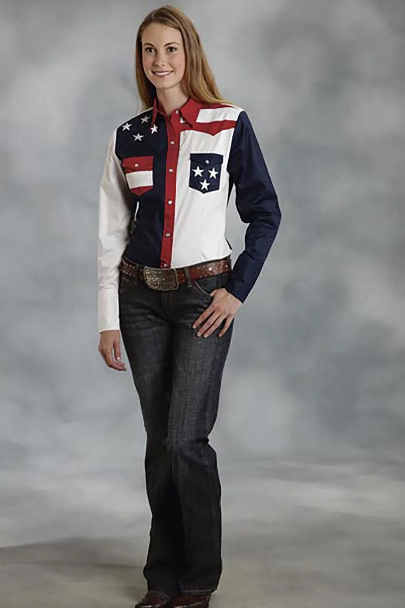 Chemise Roper American Flag à manches longues et boutons-pression – Femme