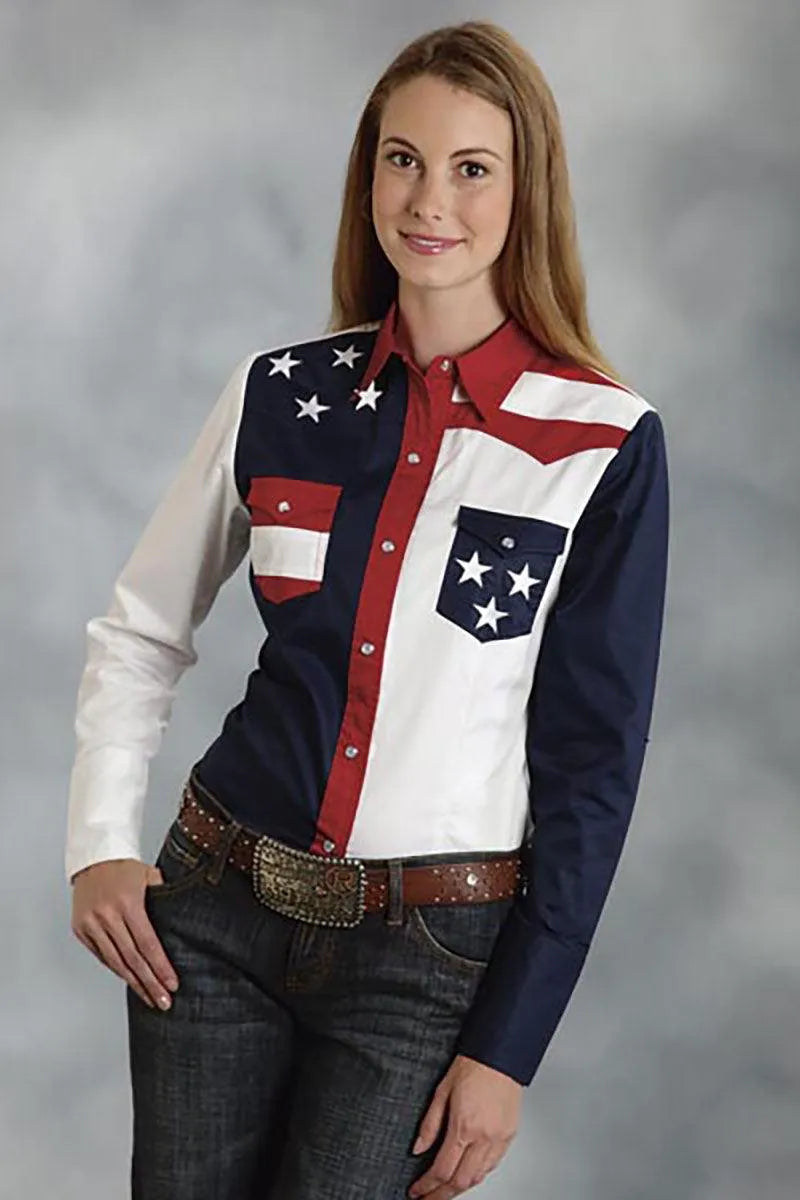 Chemise Roper American Flag à manches longues et boutons-pression – Femme