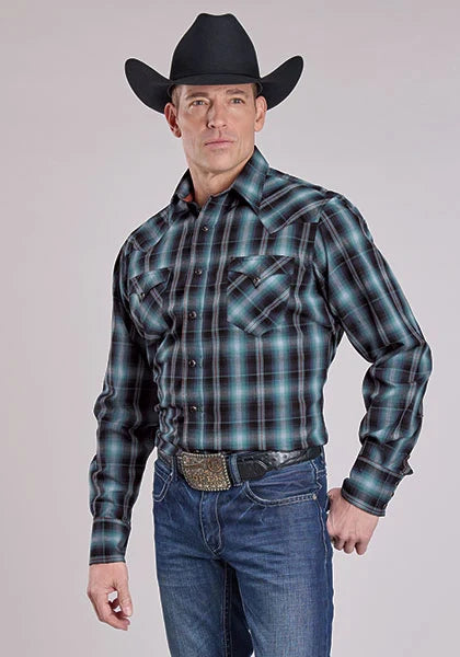 Chemise Western homme Roper 2606 Diamond Dobby (Bleu)
