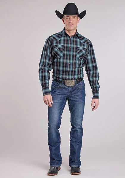 Chemise Western homme Roper 2606 Diamond Dobby (Bleu)