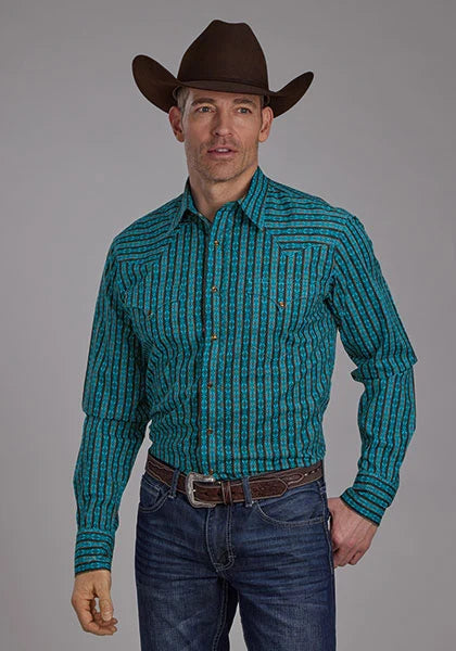 Chemise western Roper 2170 micro imprimé aztèque (bleu) pour hommes