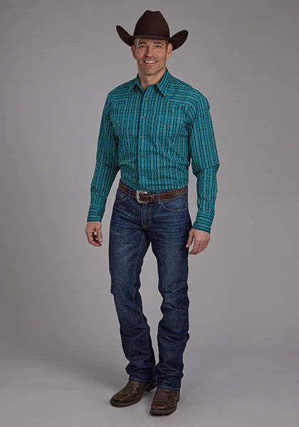 Chemise western Roper 2170 micro imprimé aztèque (bleu) pour hommes