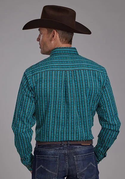 Chemise western Roper 2170 micro imprimé aztèque (bleu) pour hommes