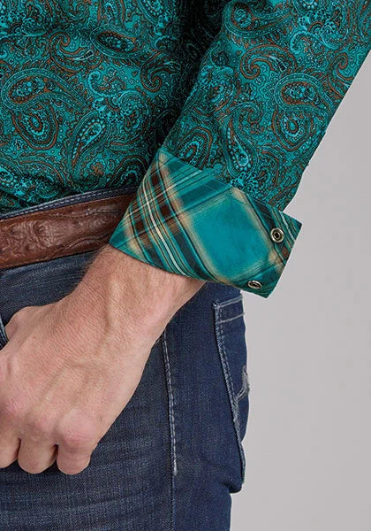 Chemise western homme Roper 2238 Mallard Paisley (Sarcelle)