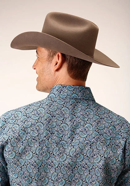 Chemise western Roper 1563 motif paon cachemire (bleu) pour homme