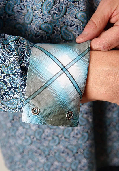 Chemise western Roper 1563 motif paon cachemire (bleu) pour homme