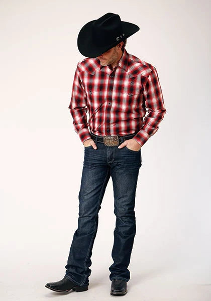 Chemise Western Roper 1844 à Carreaux Basiques (Rouge) pour Homme