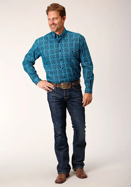 Chemise Western pour homme - Medallion Gothique Roper 1663 (Bleu)