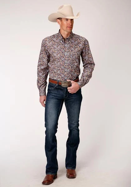 Chemise Western homme Roper 00996 Country Paisley (bleu)