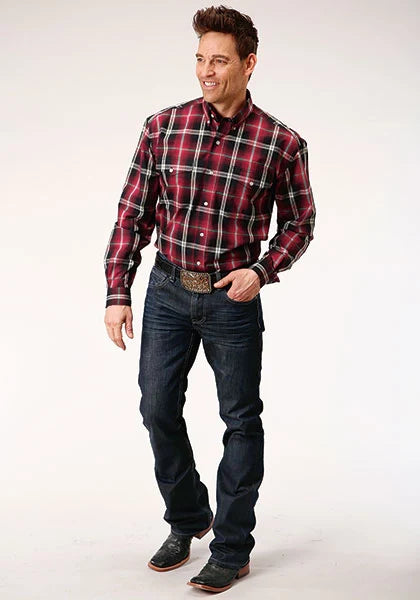 Chemise Western pour homme Roper 1228 Saddle Plaid (Rouge)