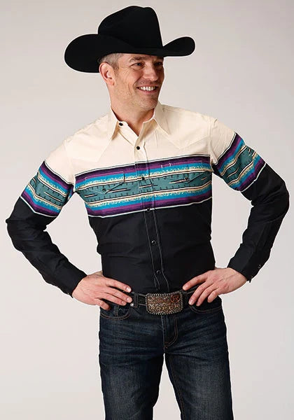 Roper 1296 Serape Border (noir) - Chemise western pour homme