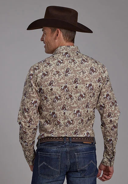 Chemise western Roper 2116 Brushstroke Cowboys Print (Marron) pour homme