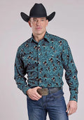 Chemise Western Homme Roper 2627 Imprimé Cowboys Coups de Pinceau (Bleu)