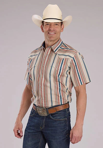 Chemise à manches courtes pour hommes Roper 2469 Southwest Stripe (Tan)