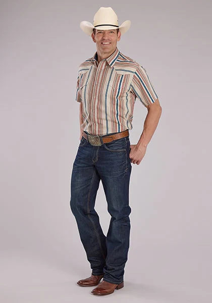 Chemise à manches courtes pour hommes Roper 2469 Southwest Stripe (Tan)