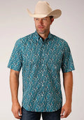 Chemise homme à manches courtes Roper 1449 Upstream Paisley (bleue)