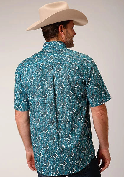 Chemise homme à manches courtes Roper 1449 Upstream Paisley (bleue)
