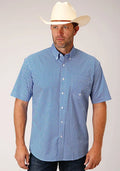 Chemise à manches courtes Roper 1460 Stretch Diamond Star (Bleue) pour homme