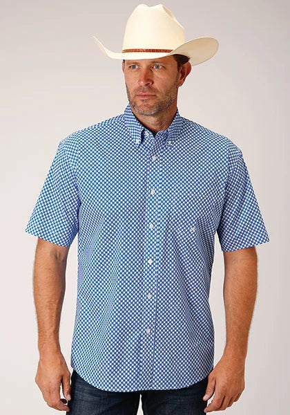 Chemise à manches courtes Roper 1460 Stretch Diamond Star (Bleue) pour homme