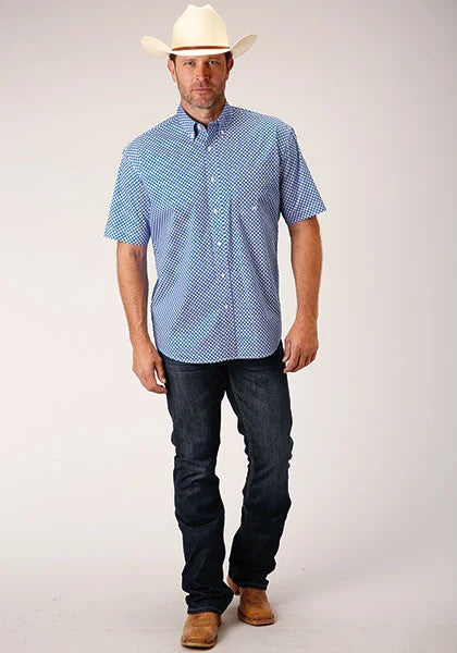 Chemise à manches courtes Roper 1460 Stretch Diamond Star (Bleue) pour homme
