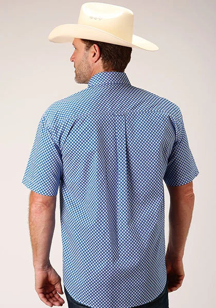 Chemise à manches courtes Roper 1460 Stretch Diamond Star (Bleue) pour homme