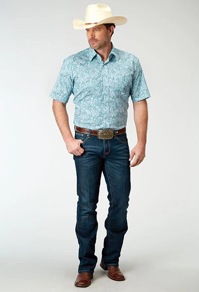Chemise à manches courtes Roper 1944 Stretch Paisley (Bleu) pour homme