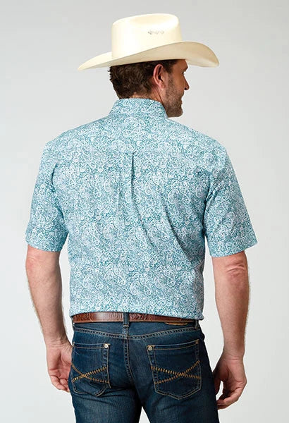 Chemise à manches courtes Roper 1944 Stretch Paisley (Bleu) pour homme