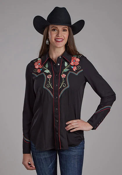 Chemise western en twill rétro Roper 2293 (noir) - Femme