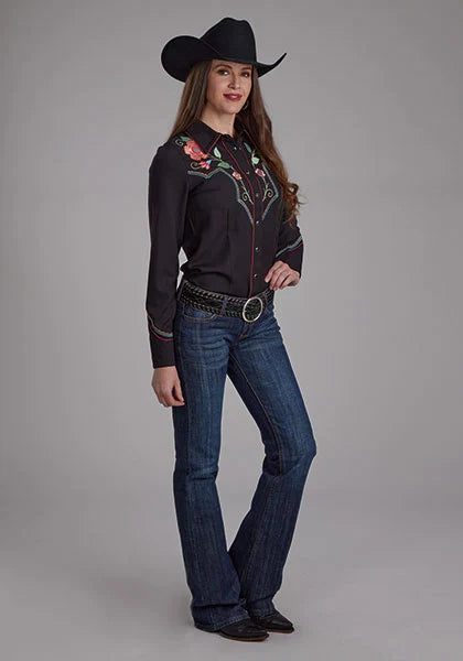Chemise western en twill rétro Roper 2293 (noir) - Femme
