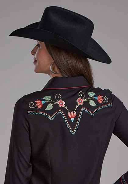 Chemise western en twill rétro Roper 2293 (noir) - Femme